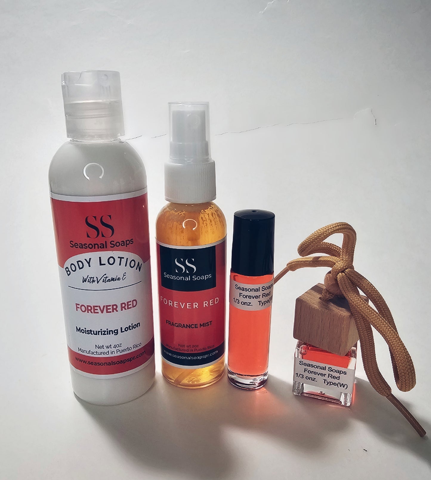 Forever Red Kit (Edición de San Valentín) perfume en aceite, body splash, crema y difusor para el auto.♥️