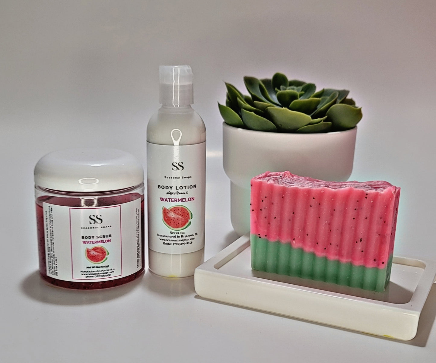 Watermelon Gift Set Kit de baño de 3 piezas de Melón (jabón en barra, body lotion y exfoliante en aceite de coco)