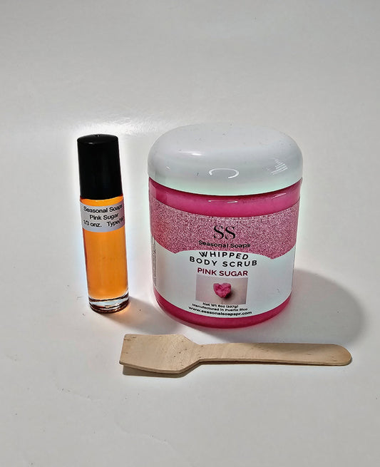 Kit Pink Sugar- Dulzura que consiente (Incluye el perfume en aceite y el exfoliante natural de jabon batido.