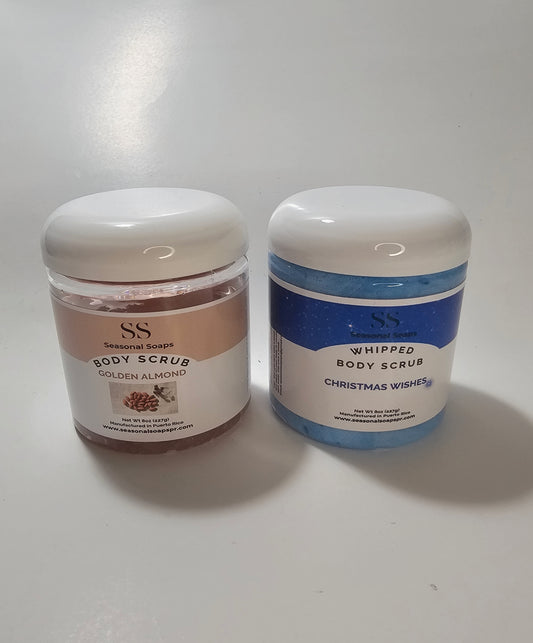 Kit de 2 exfoliantes- Almendras en aceite de coco y Christmas Wishes (Olor a berries) en jabon batido