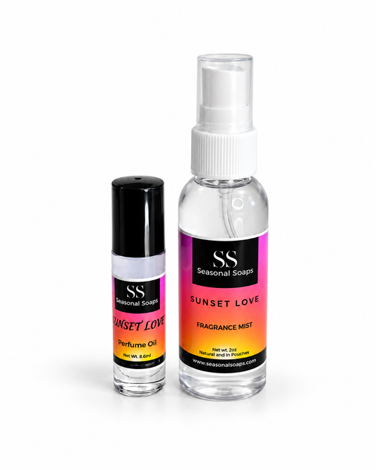 Sunset Love kit 2 psc (Feromonas) Exclusivo de Seasonal Soaps (W) Incluye perfume en aceite y Body Splash.