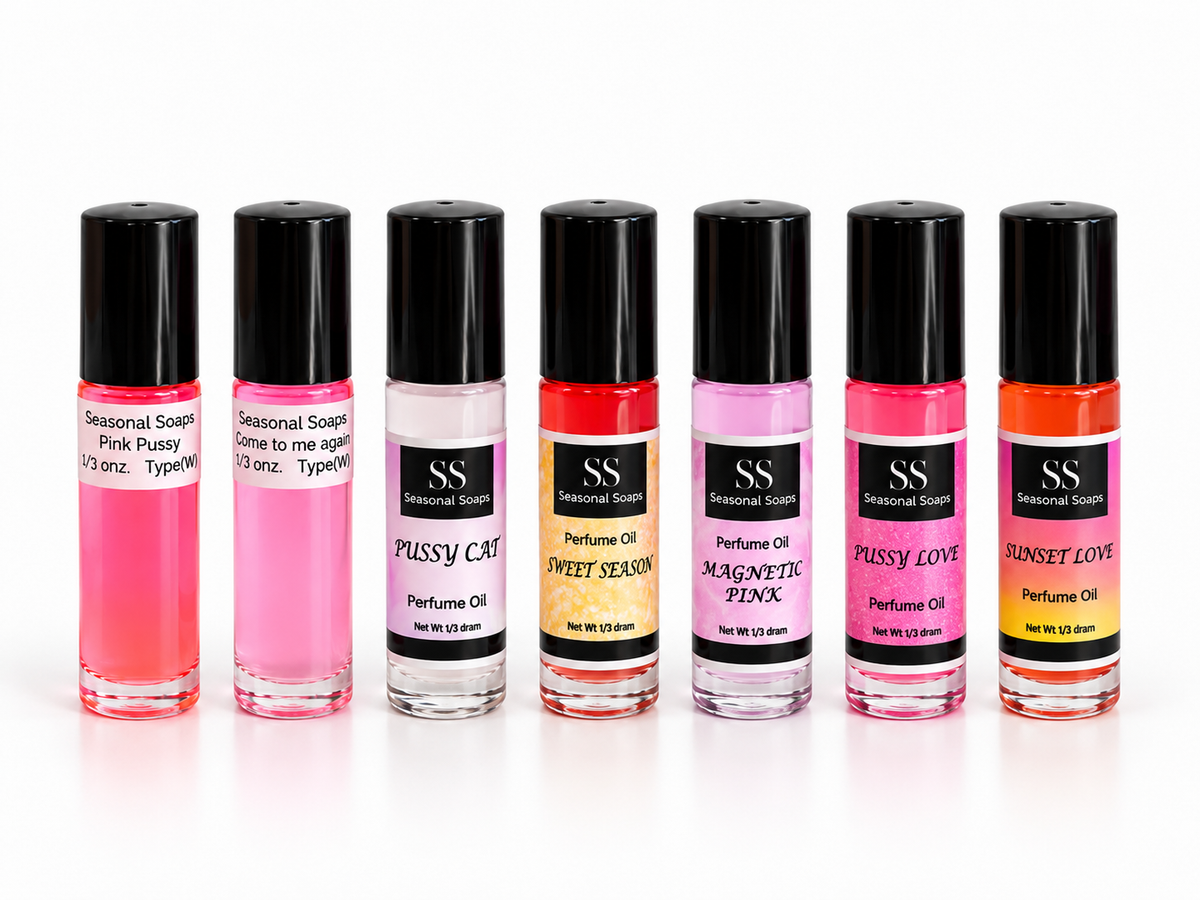 Kit Supremo que incluye todos nuestros perfumes en aceite con feromonas (Pussy Cat, Pink Pussy, Come to me again, Sweet Season, Magnetic Pink y Pussy Love)