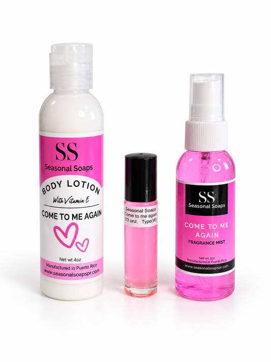 Come to me again Kit 3pcs women (Feromonas) Perfume en aceite, Body splash y crema perfumada