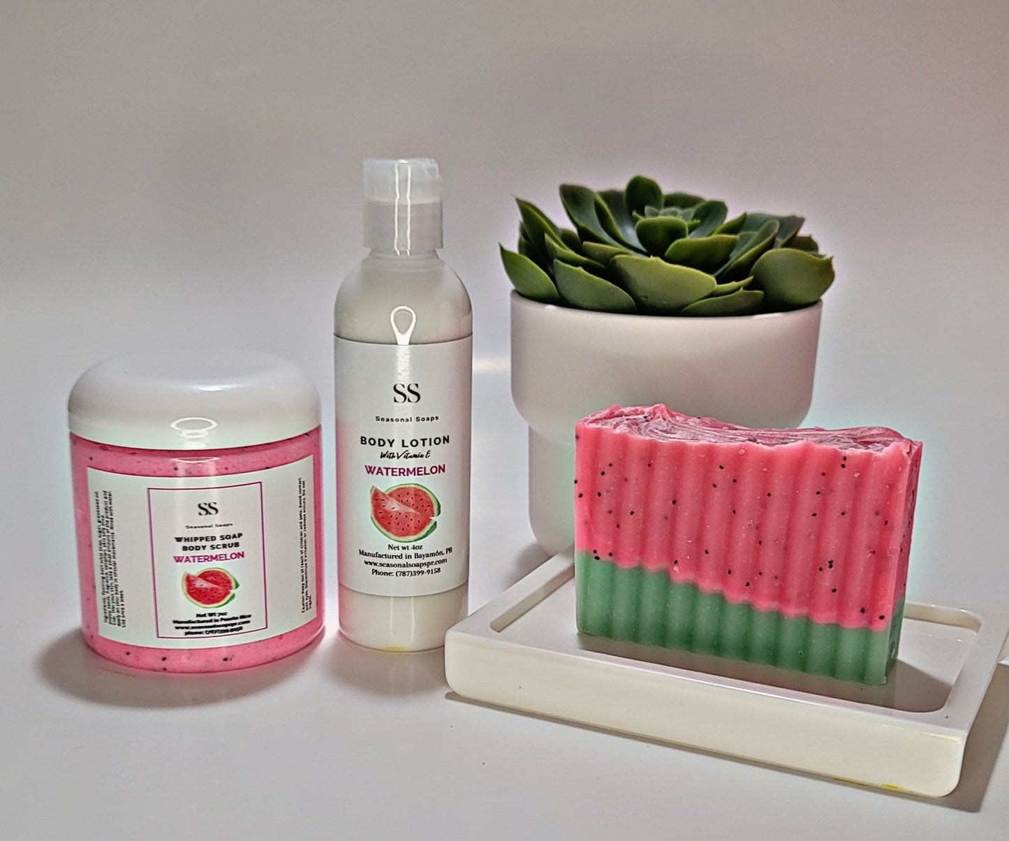 Kit de baño de 3 piezas de Melón (jabón en barra, body lotion y exfoliante con jabón batido)